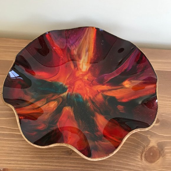 Mayfair Other - Seetusee Glassware Decorative Ruffled Glass Dish Leather Backed Mayfair Canada